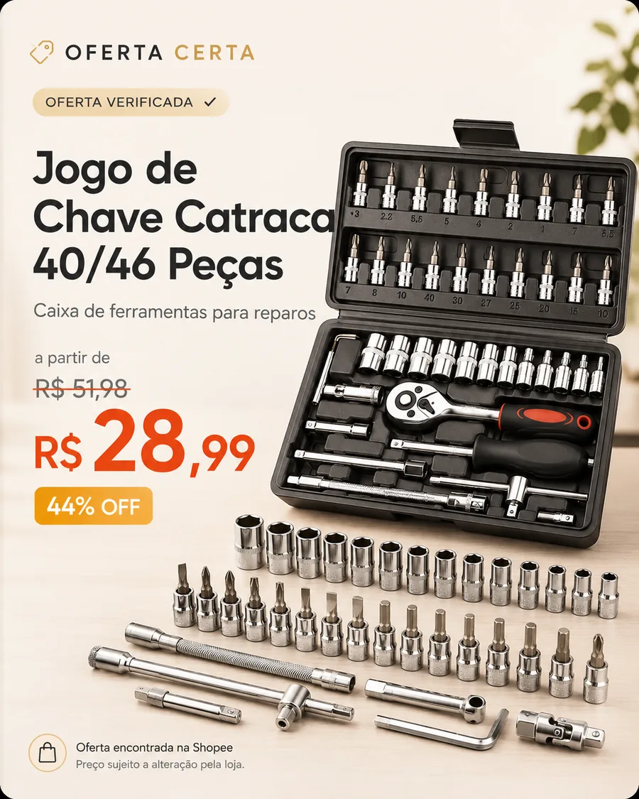 Card de oferta verificada: produto, preço original, preço promocional e desconto.