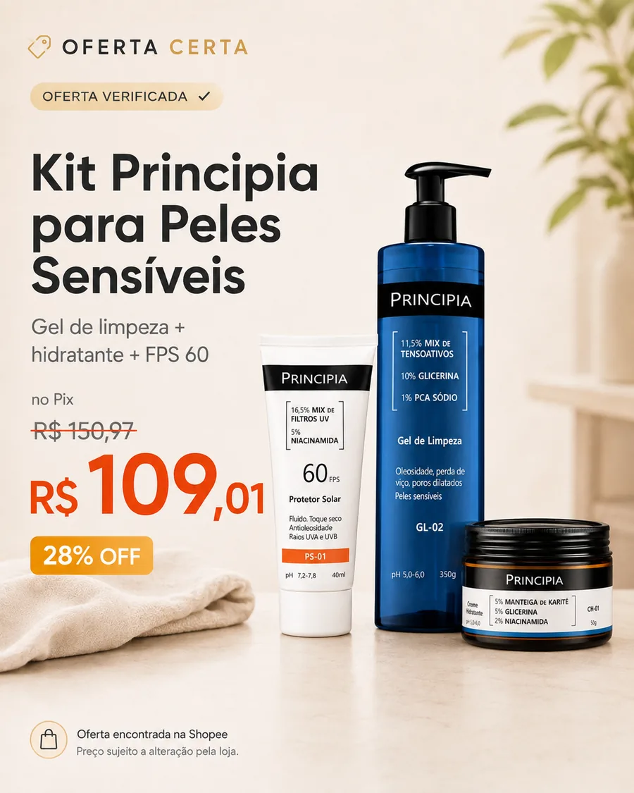 Card de oferta verificada: produto, preço original, preço promocional e desconto.