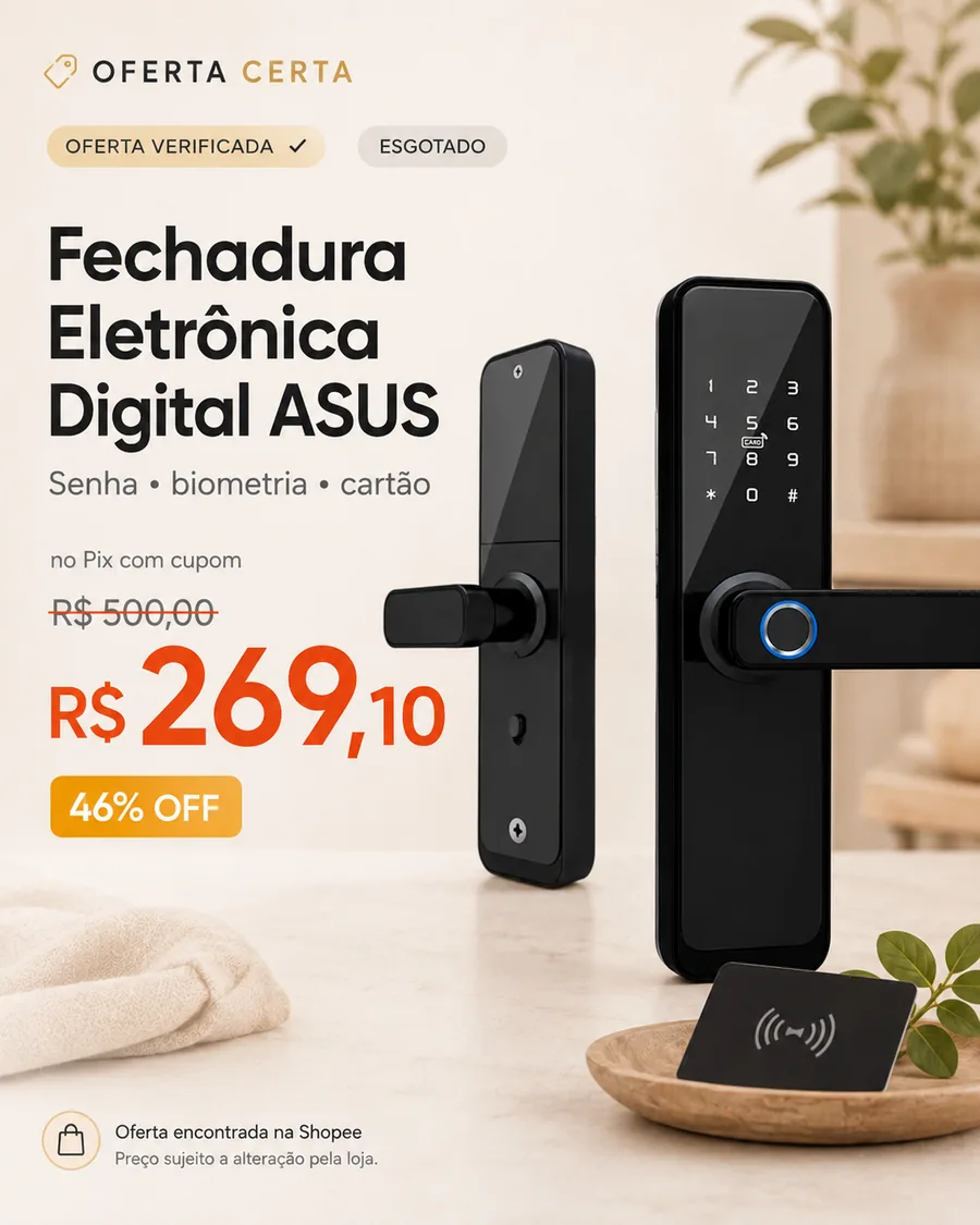 Card de oferta verificada: produto, preço original, preço promocional e desconto.